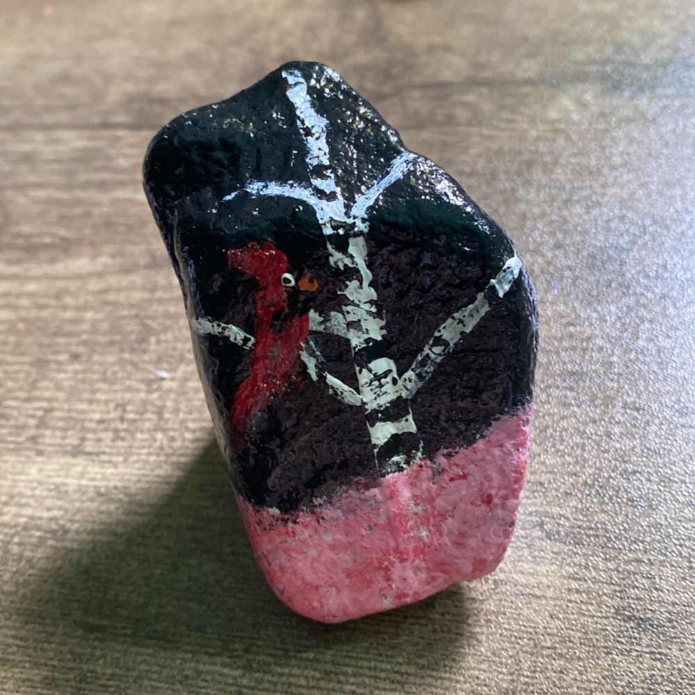 CARDINAL on birch tree hand crafted painted stone garden rock home decor - Picture 4 of 7